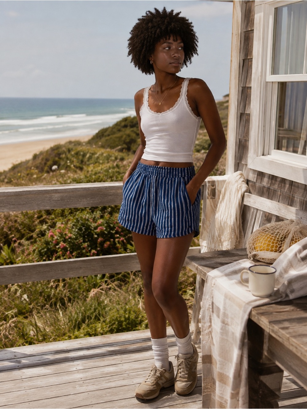 Forever 21 Blue and White Boxer Shorts Coastal Aesthetic Causal Lounge Wear